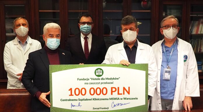 Fundacja „Hotele dla Medyków” przekazała 100 tys. zł dla szpitala MSWiA w Warszawie Hotele dla Medyków